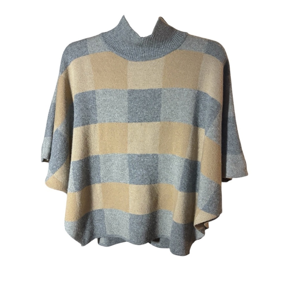 NOTE Di ANITA Sweater Turtleneck OneSz GrayPlaid MerinoCashmere PonchoCheckITALY